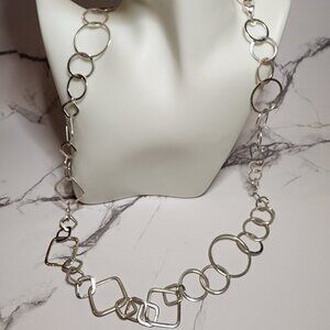 925 Silver Long Geometric Statement Necklace